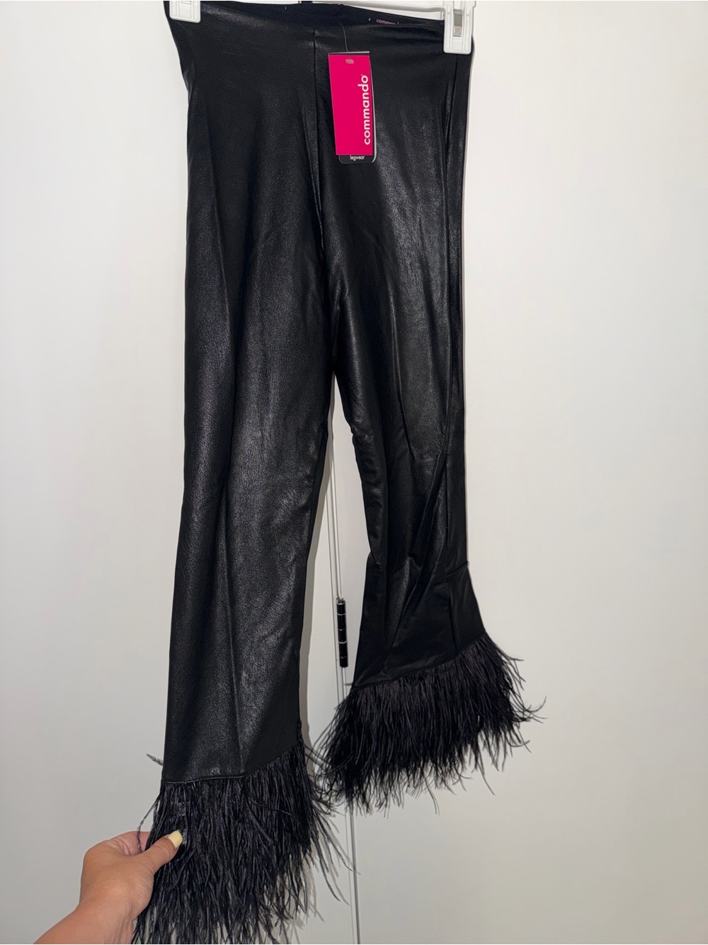 Commando Black Faux Leather Leggings with Pink Logo Trim